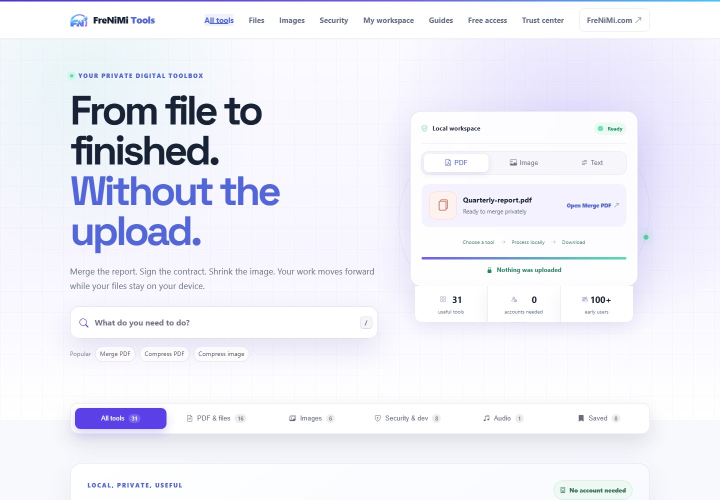 FreNiMi Tools directory showing available browser tools